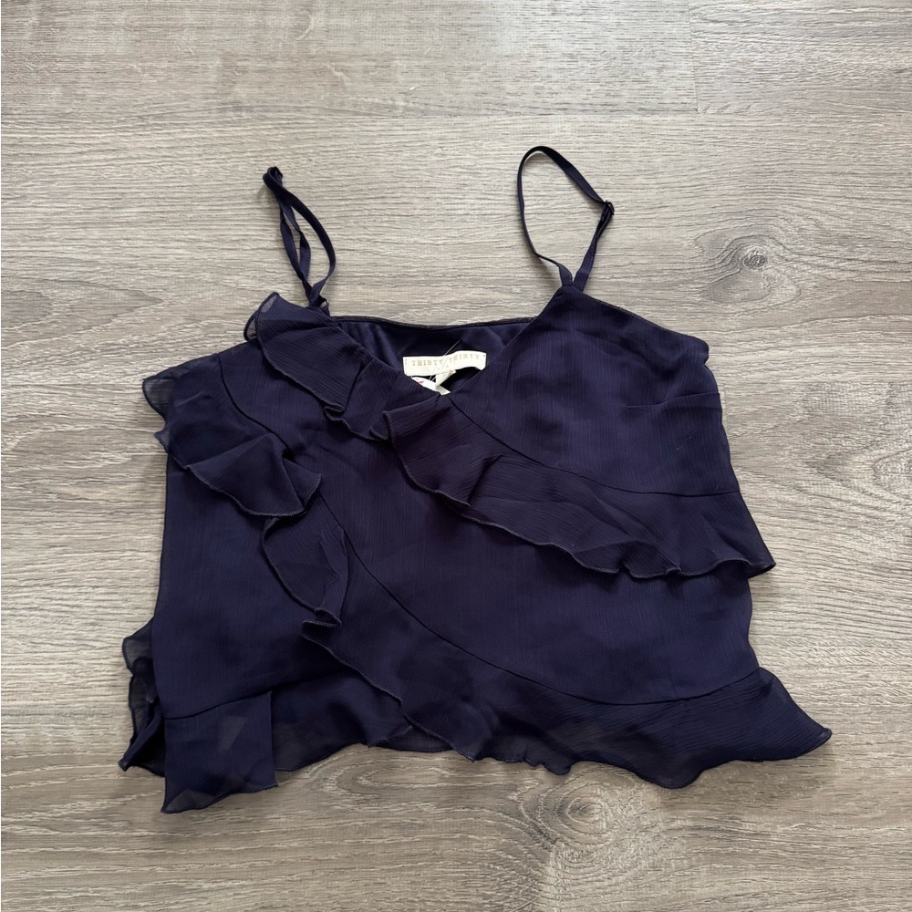 Silky Navy Ruffle Camisole Top - Unknown Brand
